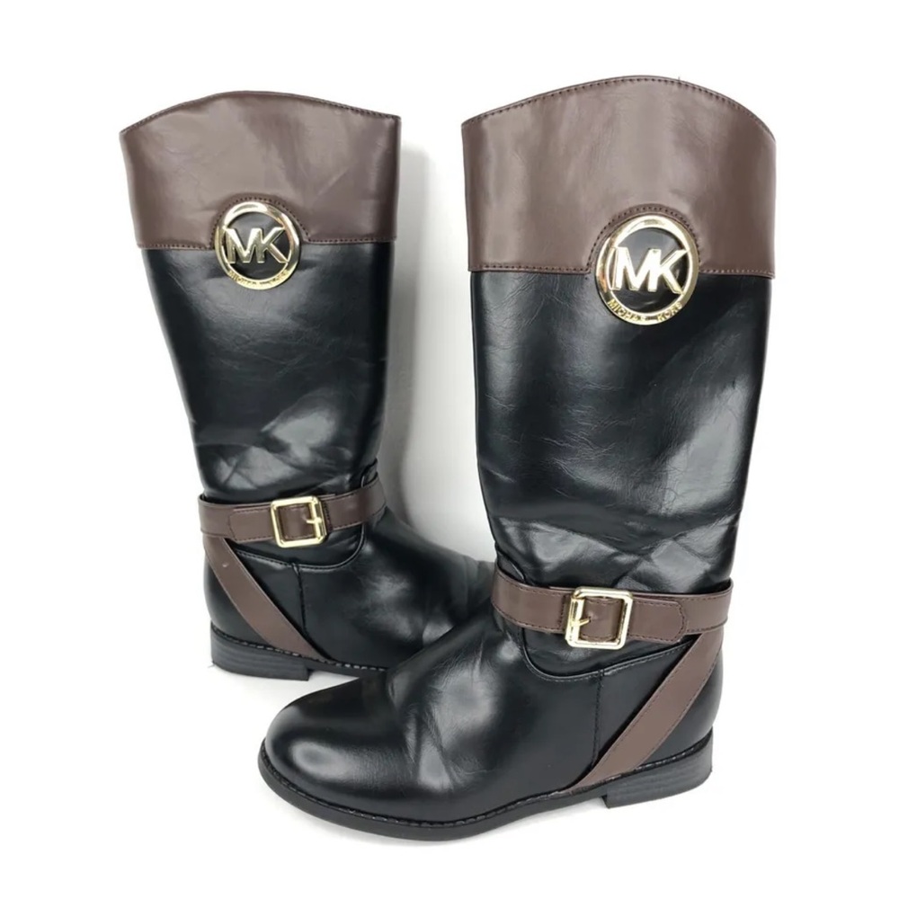 Michael Kors EMMA BLAIRE Tall Riding Boots Two Tone Black Brown Zip Up  Girls 1